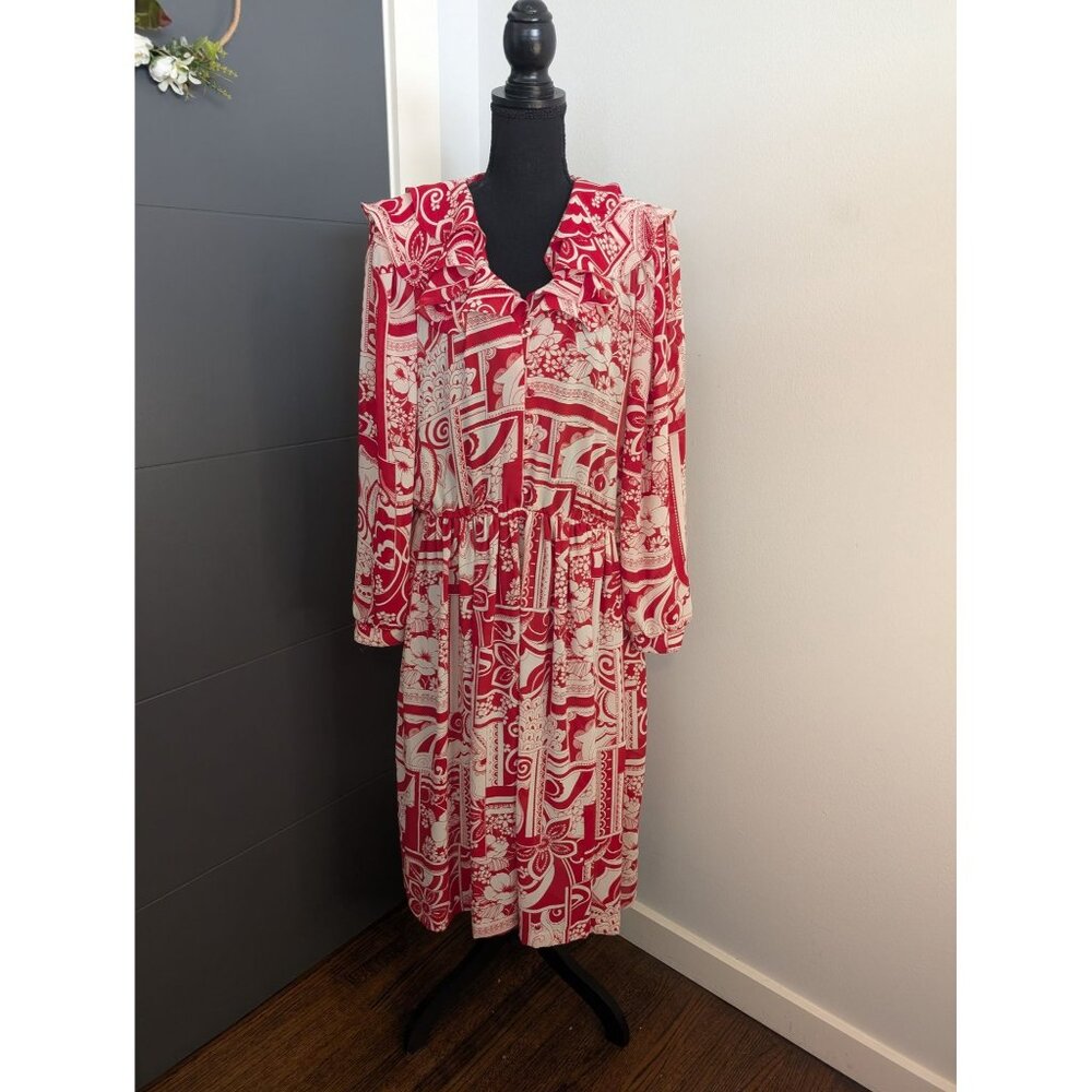 Vintage Coco Of California Red &‎ White Floral Patchwork Dress - 16 Made In USA